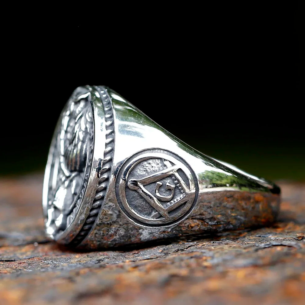 2023 New Gothic viking Freemasonry and raven skull Ring For Men Women Stainless Steel Male Anel Gift free shipping