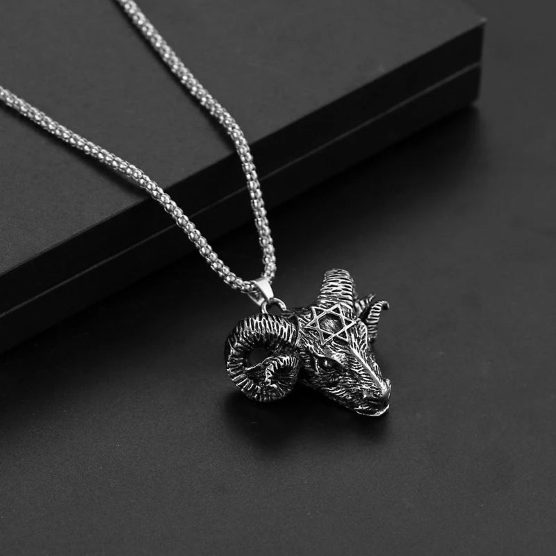 Satan Goat Head Pentagram Amulet Pendant Necklace