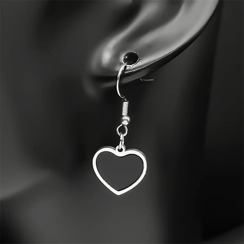 Gothic Heart Silver Earrings Punk Hoop Kpop Y2k