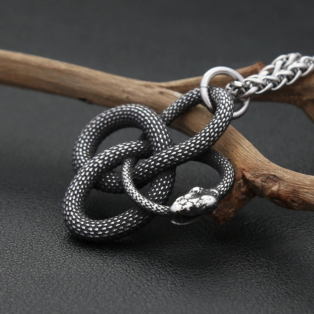 Ouroboros Snake Pendant — Stainless Steel