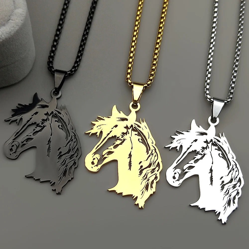 Gold Pendant Horsehead Animal Hollow Out