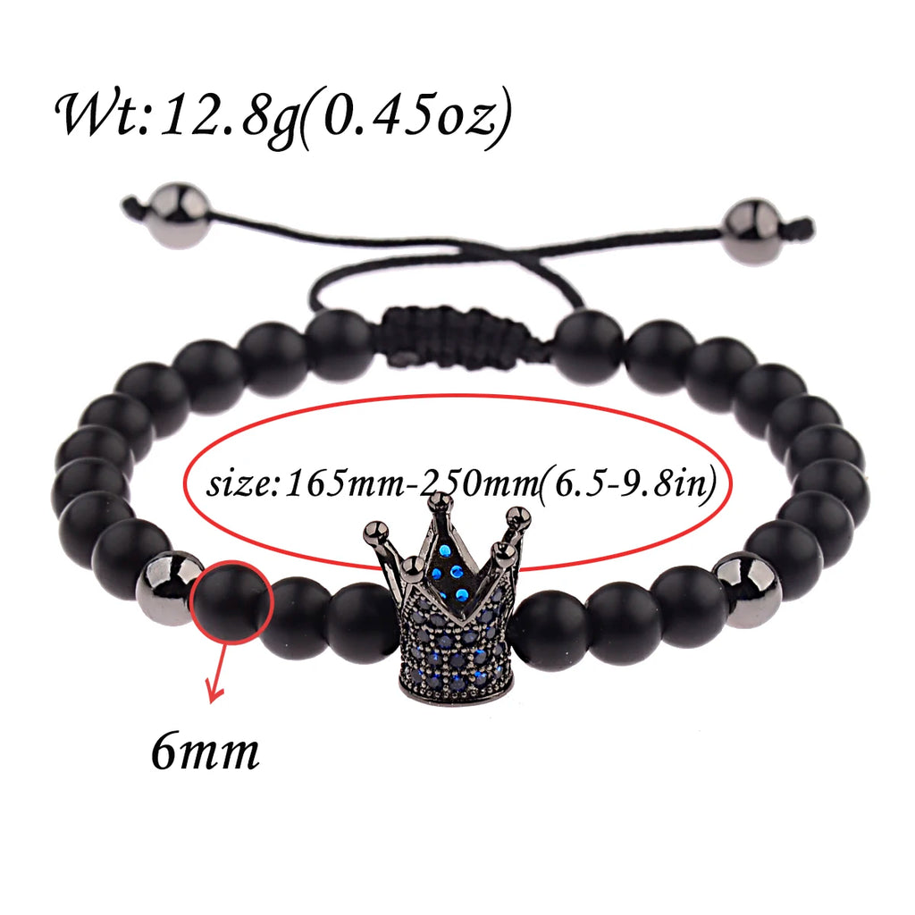 DOUVEI 6mm Pave Zircon Crown Weaving Bracelet Charm Men Black Matte Bracelets For Women Dropshipping ABL007
