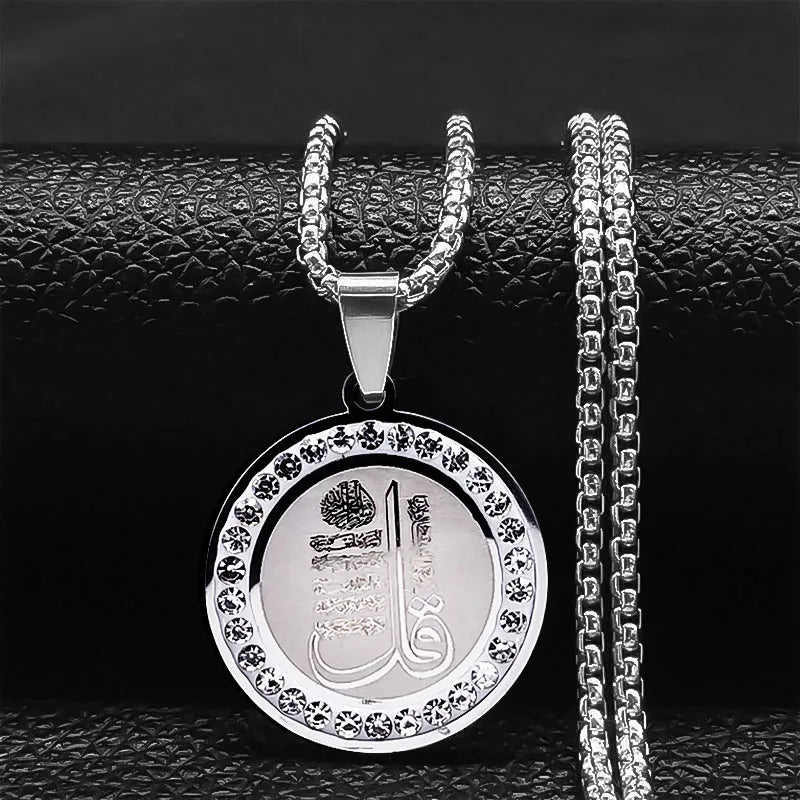 Muslim Islamic Religious Stainless Steel Crystal Necklace Women Islam Quran Allah Pendant Necklaces Arabic Jewelry