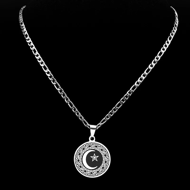 Star Steel Pendant Muslim Crescent Moon Islamic