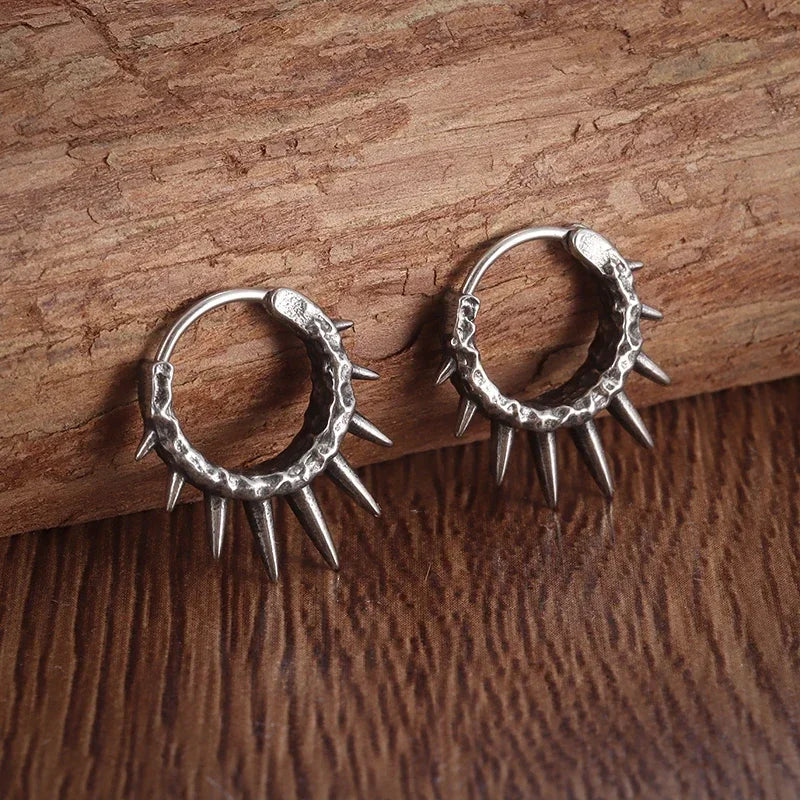 Gothic Spiked Hoop Earrings Small Textured Huggie — Two-Tone