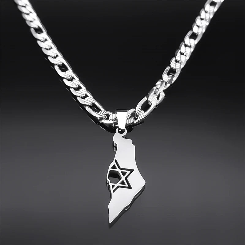 Israel Star of David Map Necklace — Stainless Steel