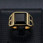 Vintage Black Square Rings For Men Women 316L Stainless Steel Gothic Fashion Masonic Letter G Ring Biker Jewelry Accessories