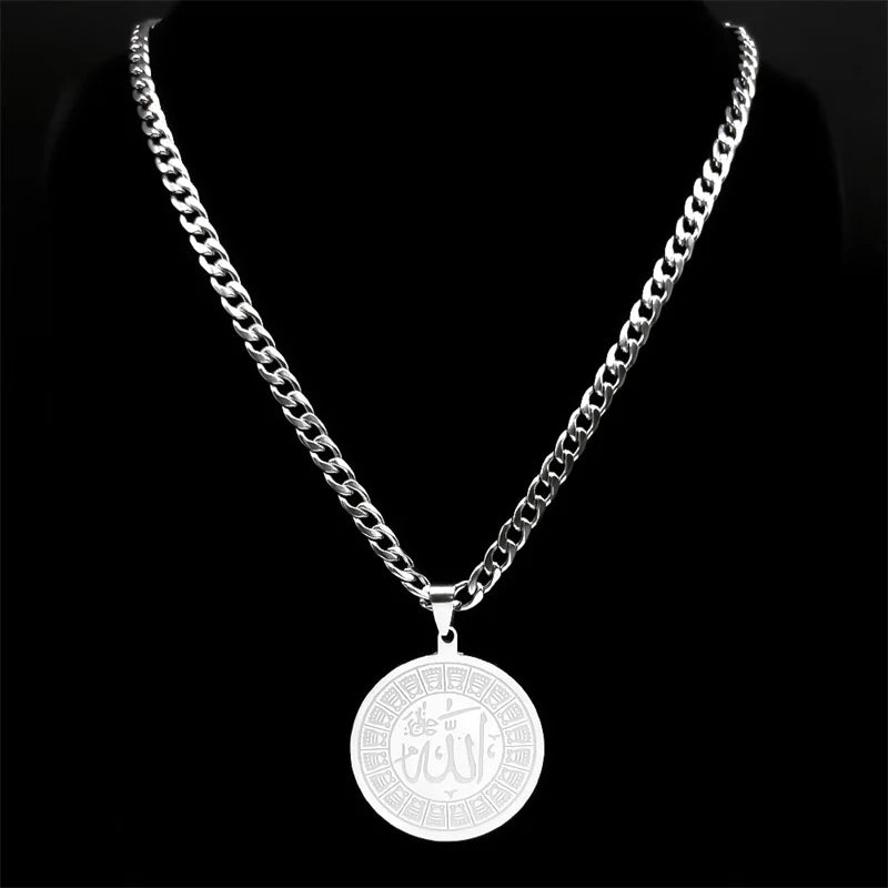 Arabic Allah Silver Round Necklace — Stainless Steel