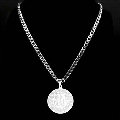 Arabic Allah Silver Round Necklace — Stainless Steel