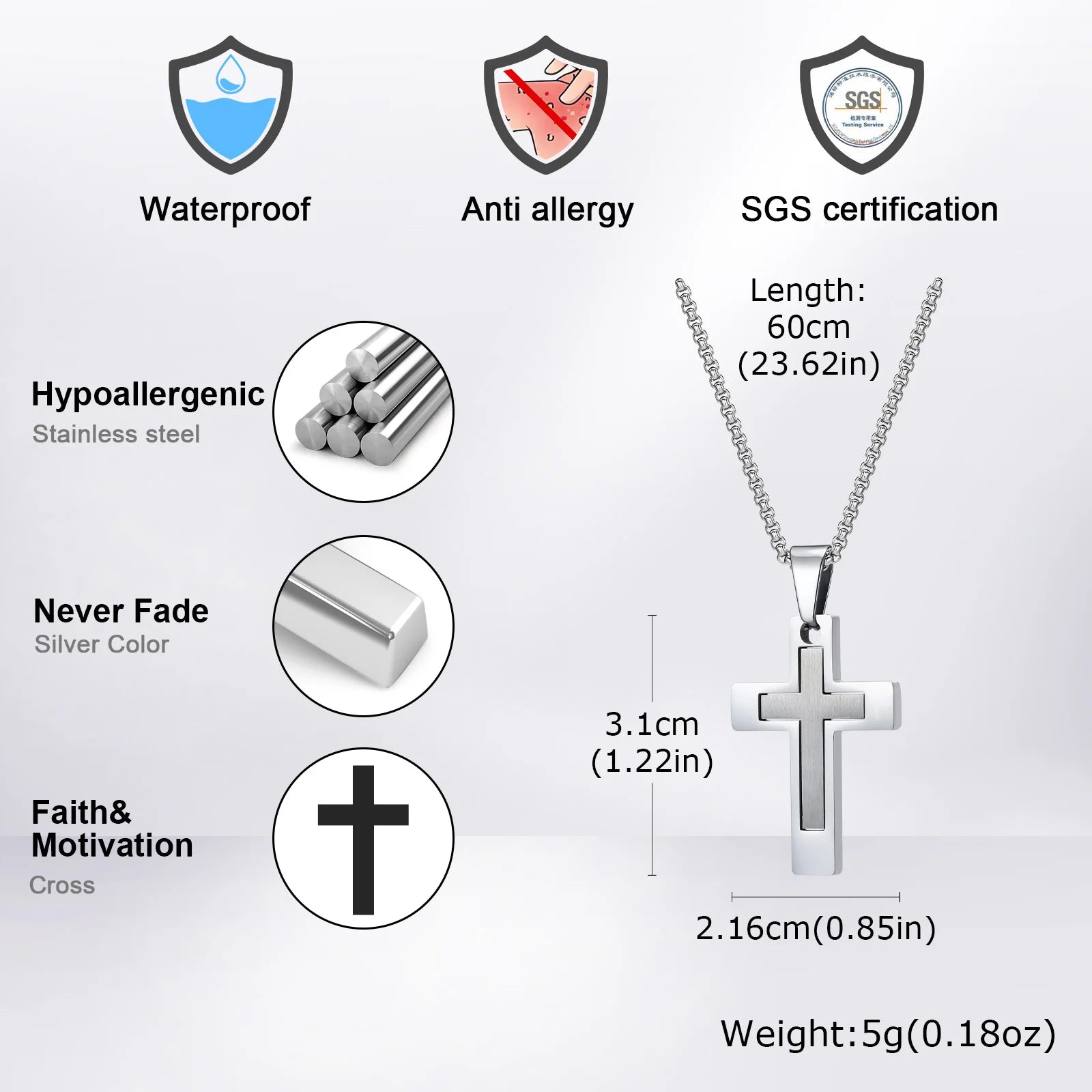 Cross Pendant Necklace — Stainless Steel