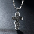 Vintage Stainless Steel Jesus Cross Pendant Necklace Men Biker Amulet Cross Orthodox Chain Necklace Jewelry Gift