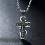 Vintage Stainless Steel Jesus Cross Pendant Necklace Men Biker Amulet Cross Orthodox Chain Necklace Jewelry Gift