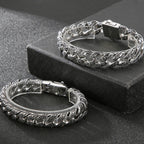 Retro 10 Inches Rose Line Man Bracelet Men Black Onyx Inset Stainless Steel Men's Bracelets Curb Chain Mannen Armband