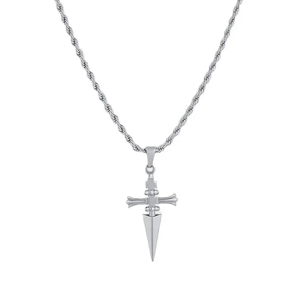 Stainless Steel Sword Cross Pendant Necklaces Twists or Link Chain Hip Hop Punk Choker Necklace for Women Men Jewelry