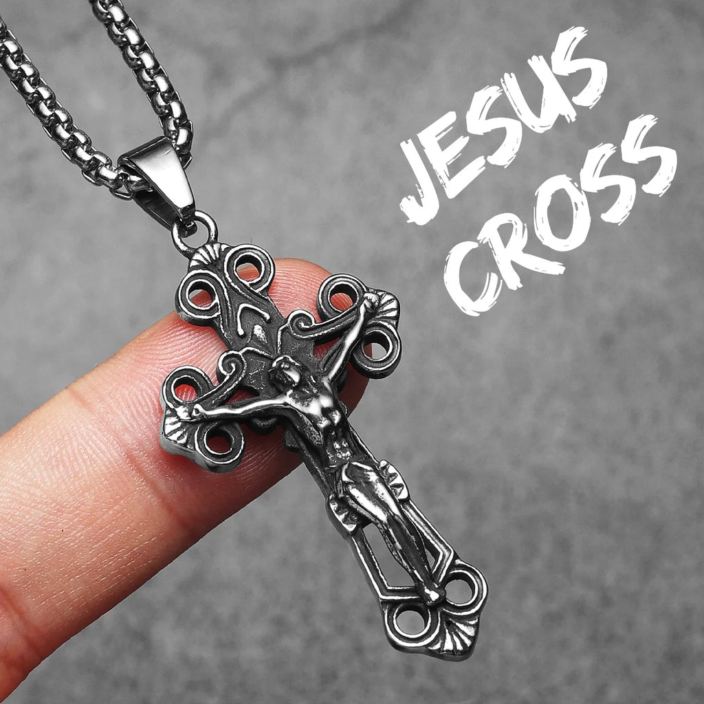Jesus Hollow Cross Pendant — Stainless Steel