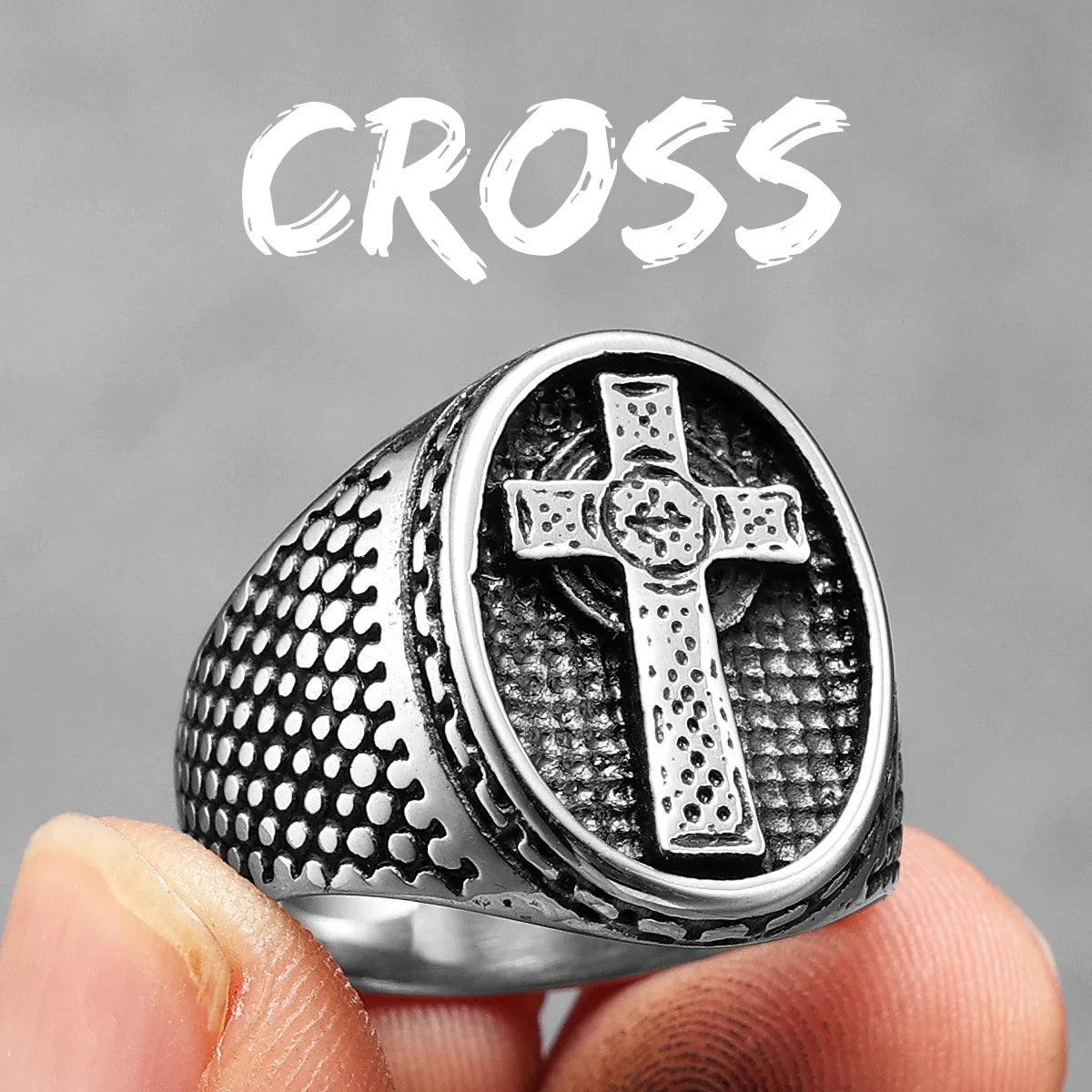 Christian Cross Black Religon Men Rings Stainless Steel Punk Cool Stuff Fashion Accessories Jewelry For Women Gift