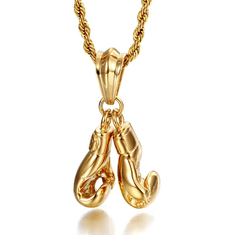 HaoYi Stainless Steel Boxing Gloves Pendant Necklace For Men Fashion Gold Silver Color Sports Jewelry Accessories