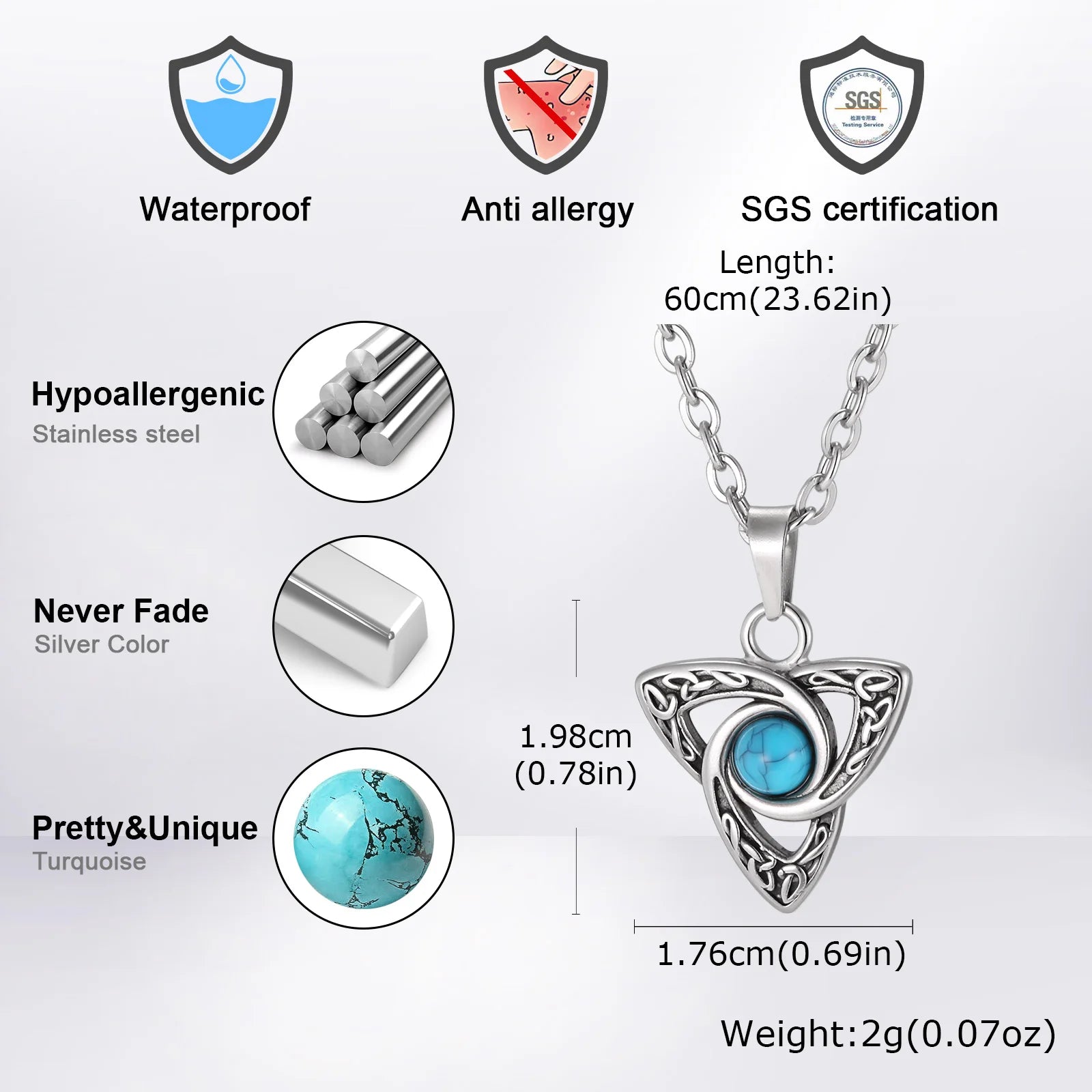 Vintage Geometric Necklaces for Men,Stainless Steel Celtic Knot Necklace,Gothic Punk Jewelry Gift for Husband Son Dad