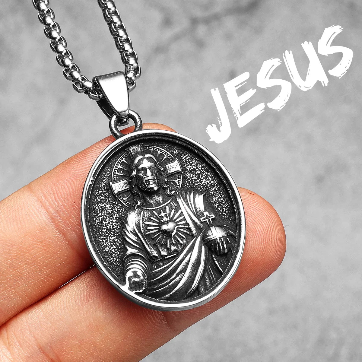 Jesus Heart Cross Pendant — Stainless Steel