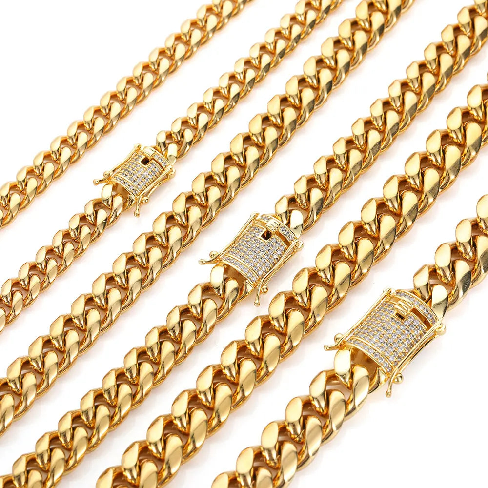 Iced Out Cuban Chain Necklace Stainless Steel Miami