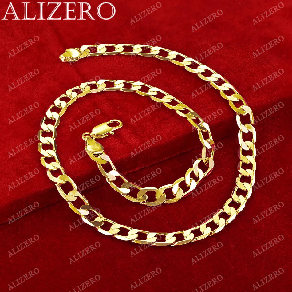ALIZERO 18K Gold Necklace 16/18/20/22/24/26/28/30 Inch 12mm Flat Side Chain Necklaces For Men Women Fashion Fine