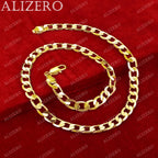ALIZERO 18K Gold Necklace 16/18/20/22/24/26/28/30 Inch 12mm Flat Side Chain Necklaces For Men Women Fashion Fine