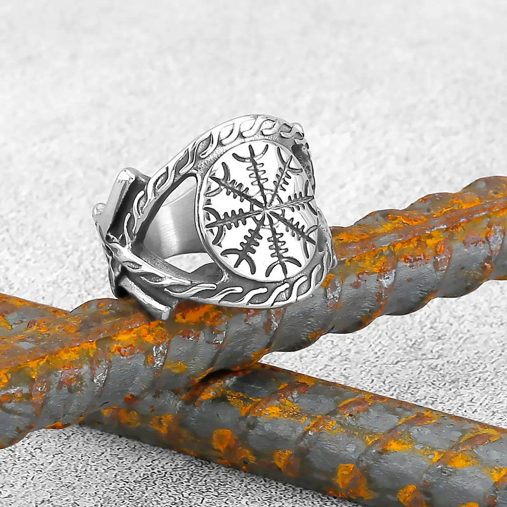 Vintage Stainless Steel Viking Amulet Ring Norse Compass Runes Men and Women Rings Teens Multi Style Jewelry Boyfriend