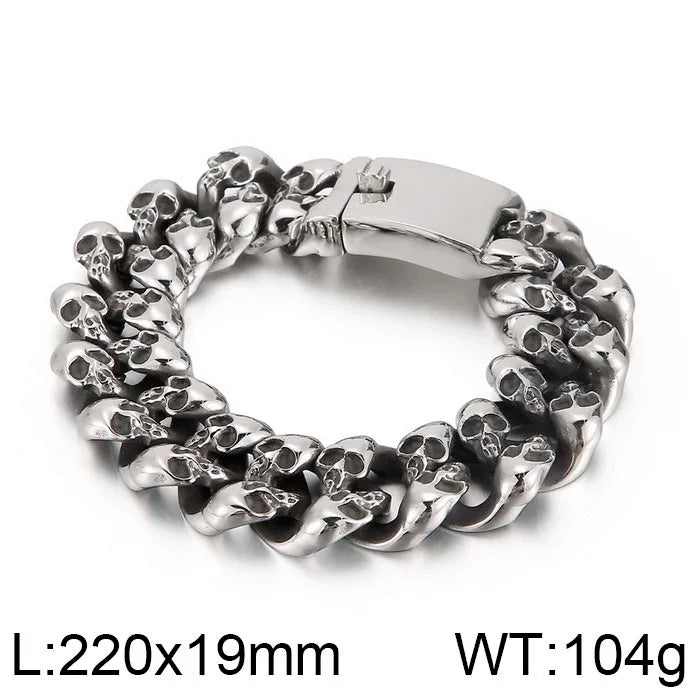Personalized Skull Bracelet Men‘s Punk Chunky Stainless Steel Accessories Polished Gold Color Cuban Chain Trendy Jewelry