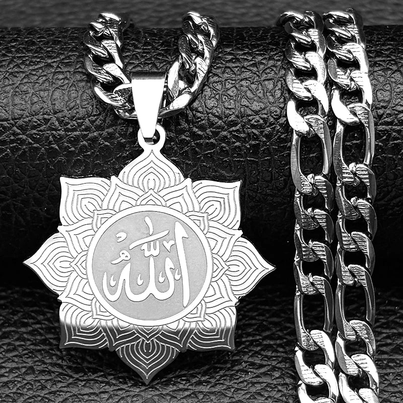 Mandala Flower Allah Pendant Necklace for Men — Stainless Steel