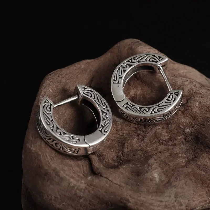 Gothic Spiked Hoop Earrings Small Textured Huggie — Two-Tone