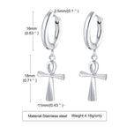 Ankh Cross Huggie Hoop Earrings — Stainless Steel
