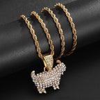 Gold Iced Out Goat Pendant Rope Chain Necklace