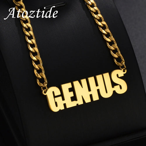 Atoztide Personalized 6mm NK Chain Customized Names Big Pendant Necklace Stainless Steel Thick Chain for Men Women