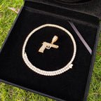 Aokaishen Iced Out Gun Necklace Pendant for Men Street Culture Prong Setting Charm Cubic Zirconia Hip Hop Jewelry