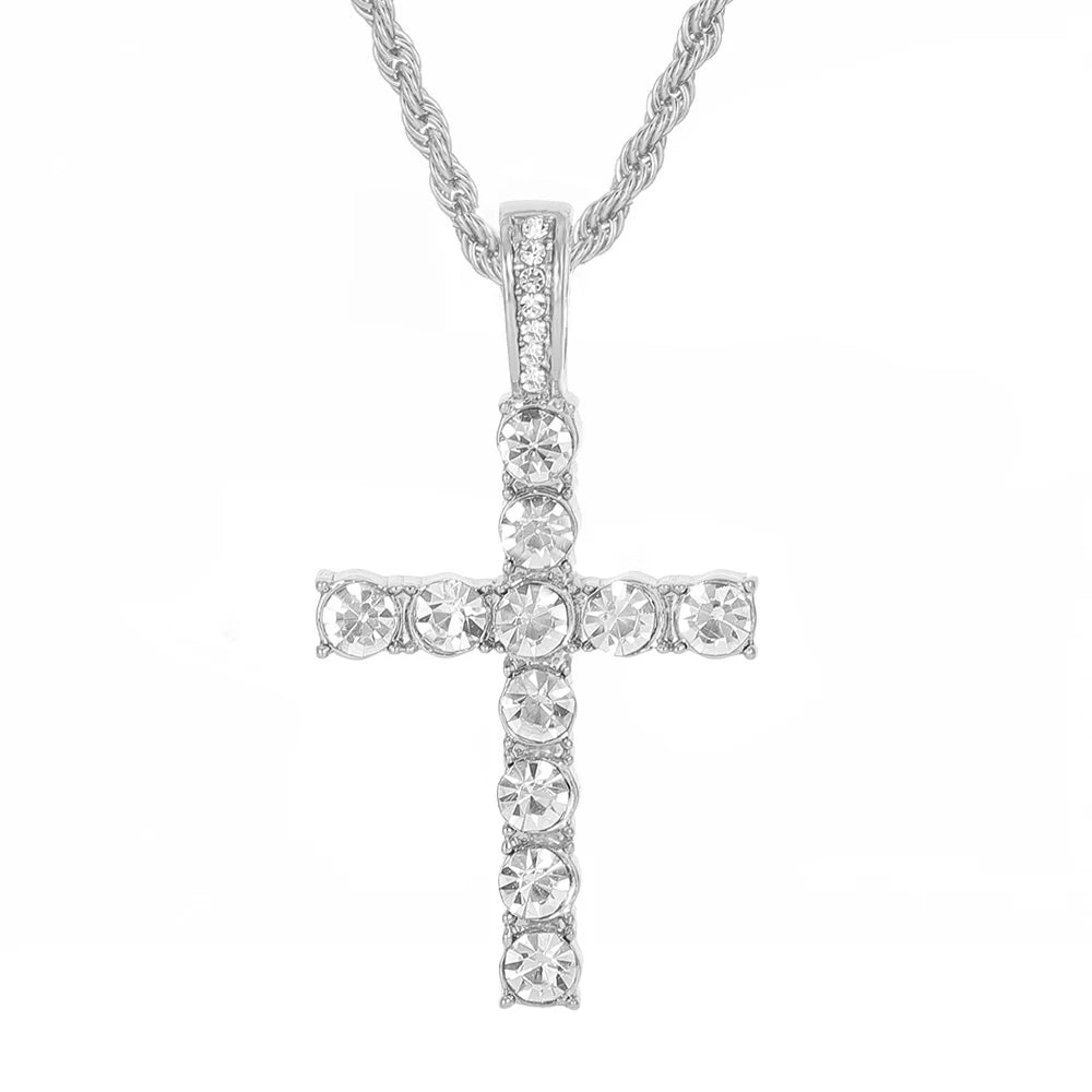 Men Hip Hop Cross Pendant Necklace with 4mm Zircon Tennis Chain Iced out Bling Chain Necklaces Punk Jewelry Fashion Women Gift