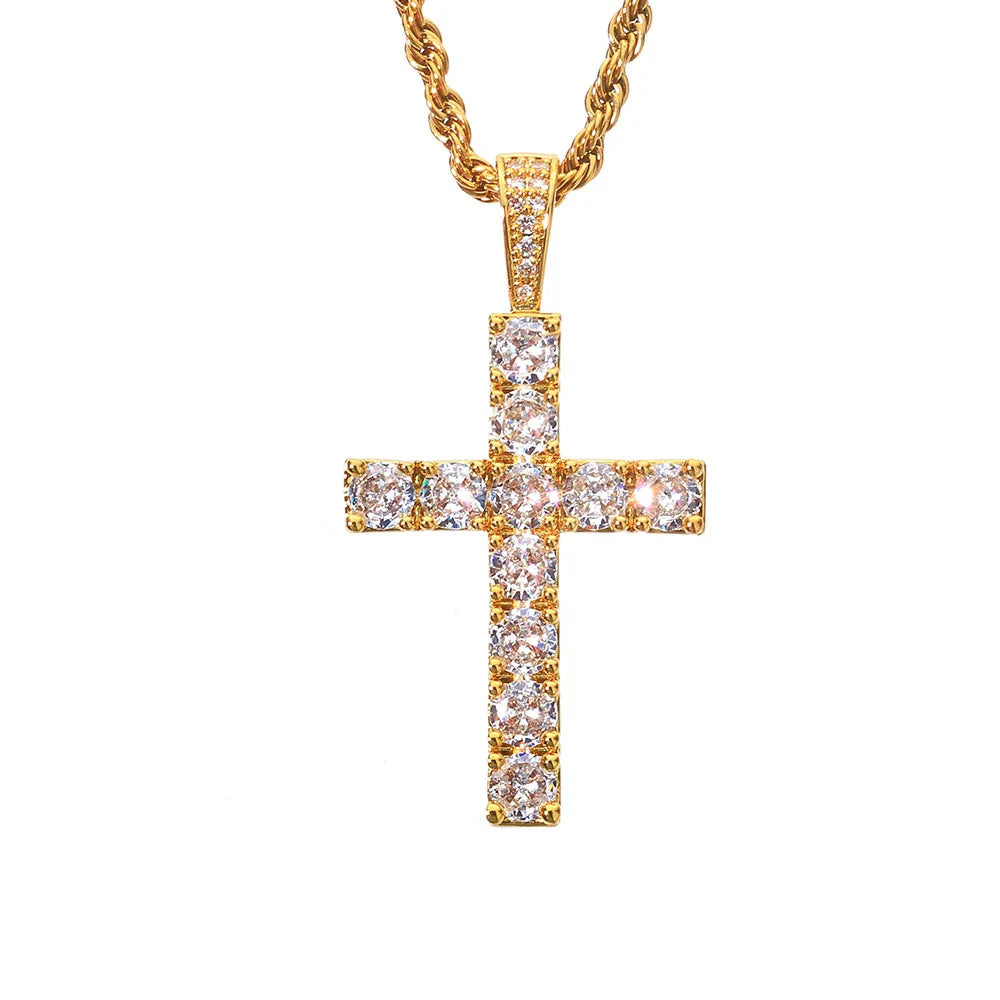 Large Cross Pendant Necklace — Gold-Tone Twist Chain