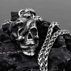 Snake Skull Pendant Necklace — Black Stainless Steel