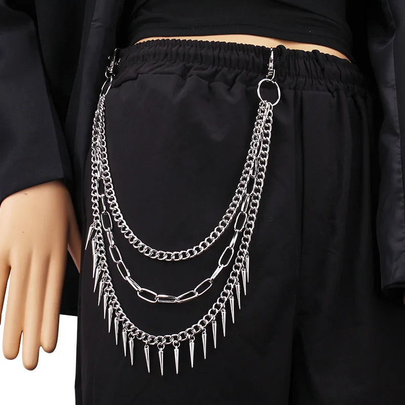 Punk Metal Cross Rivet Layered Chain Keychains for Men Women Waist Key Chain Wallet Jeans Hip-hop Pants Belt Jewelry