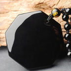 Obsidian Yin Yang Necklace Black Gemstone Amulet Protection Pendant With Adjustable Bead Chain Chinese Feng Shui