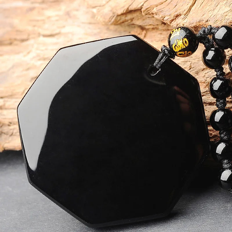 Obsidian Yin Yang Necklace Black Gemstone Amulet Protection Pendant With Adjustable Bead Chain Chinese Feng Shui