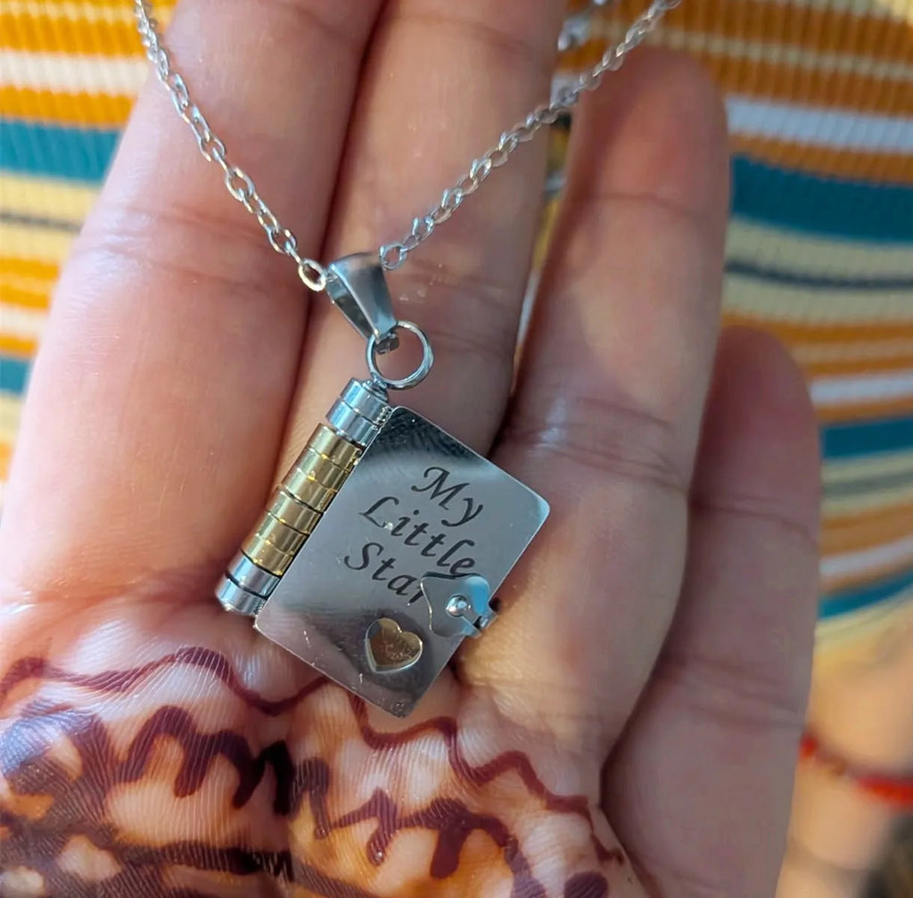 Spanish Granddaughter Book Necklace Engraved Information Heart Locket Pendant Gifts From Grandma Jewelry