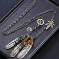 HX Silver Color Taiko Chain Set Chain Style Turquoise Feather Necklace Women's Sweater Chain Fashion Jewelry Accessories