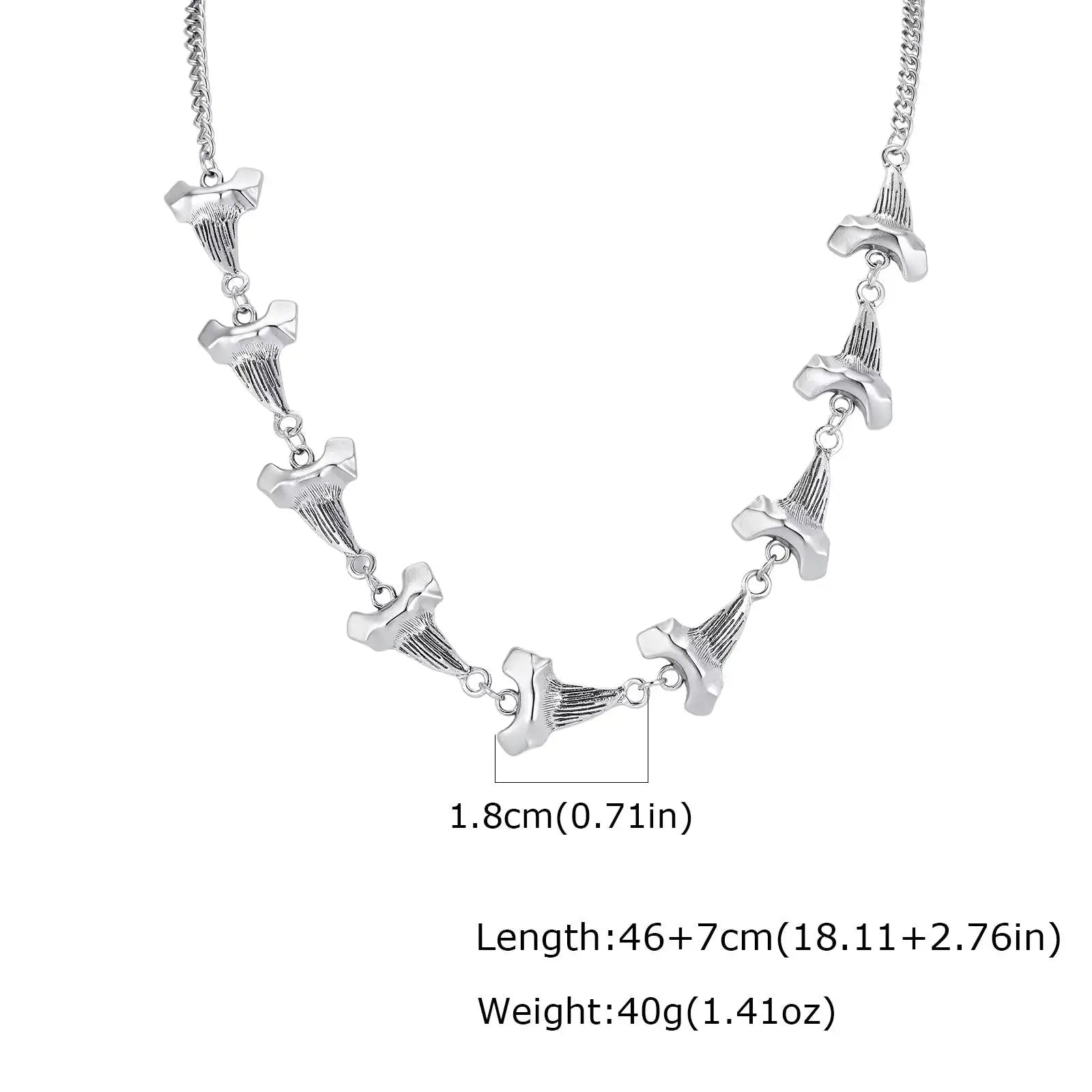 Vnox Shark Tooth Necklaces for Men, Silver Color Alloy Adjustable Chain Irregular Pendant Necklace Street Casual Daily Jewelry