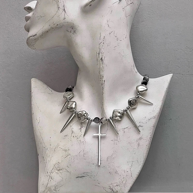 Y2K Spike Cross Stainless Steel Pendant Necklace