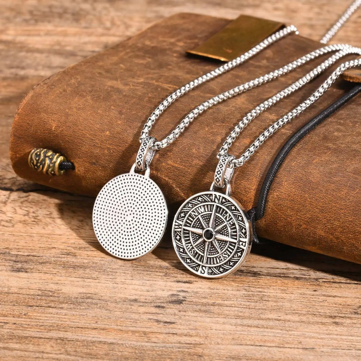 Vintage Compass Coin Pendant Necklace — Stainless Steel