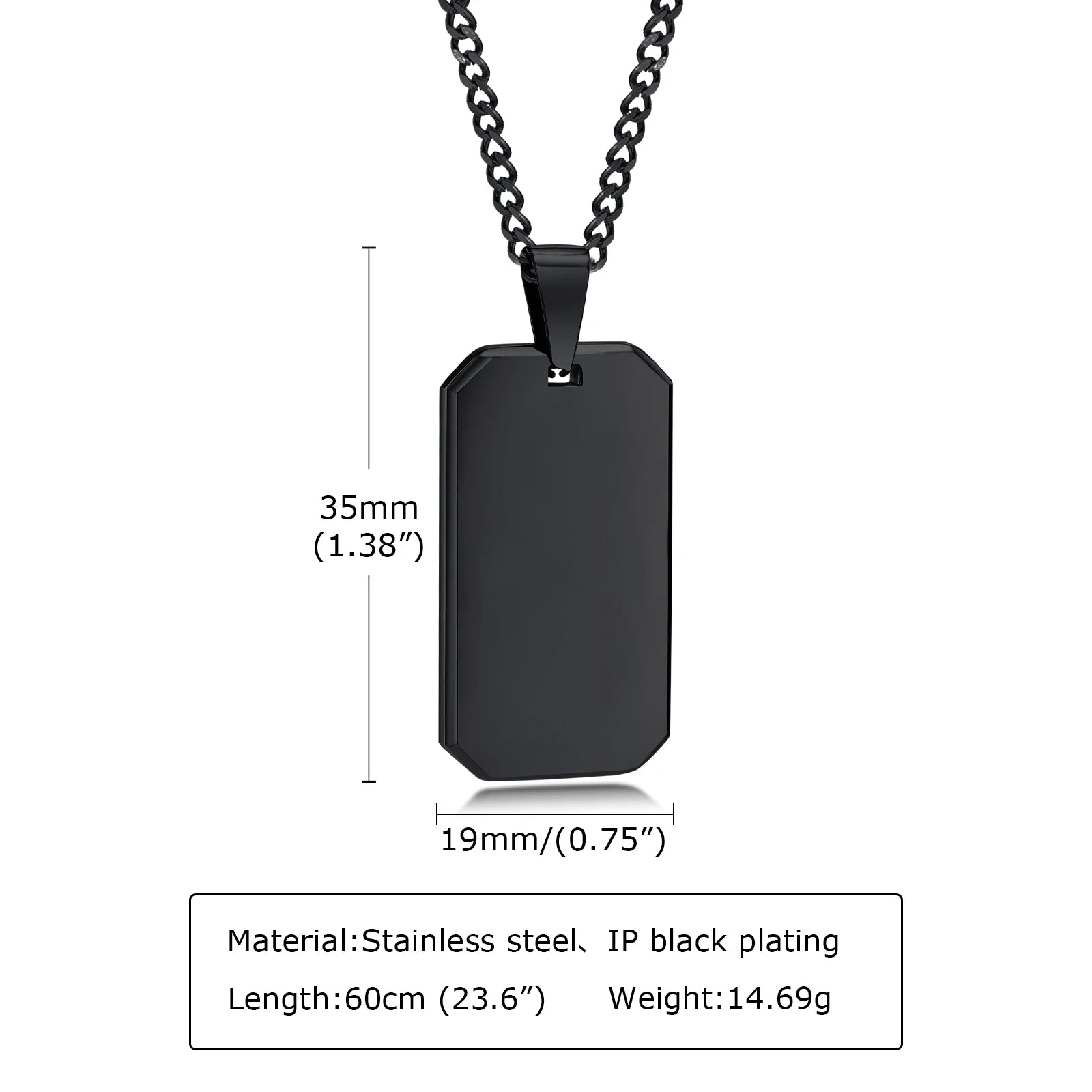 Vnox Men Dogtag Necklaces, Geometric Rectangle Pendant with Cuban Chain, Black Silver Color Stainless Steel Casual Neck