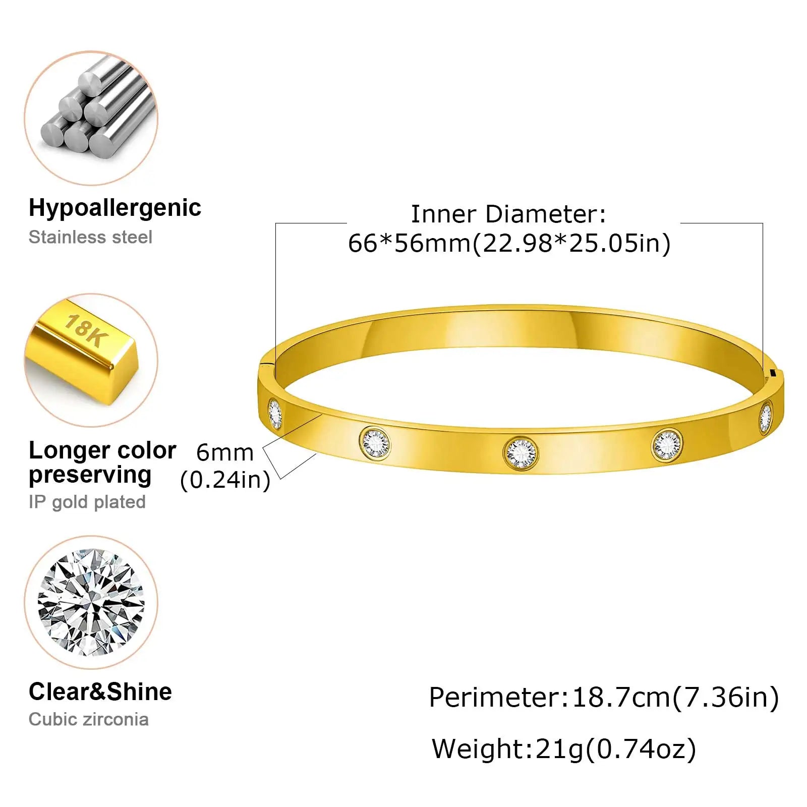 Iced Out CZ Bangle Bracelet 6mm — Stainless Steel