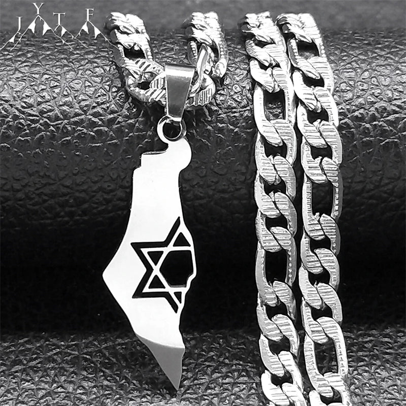 Israel Star of David Map Necklace — Stainless Steel