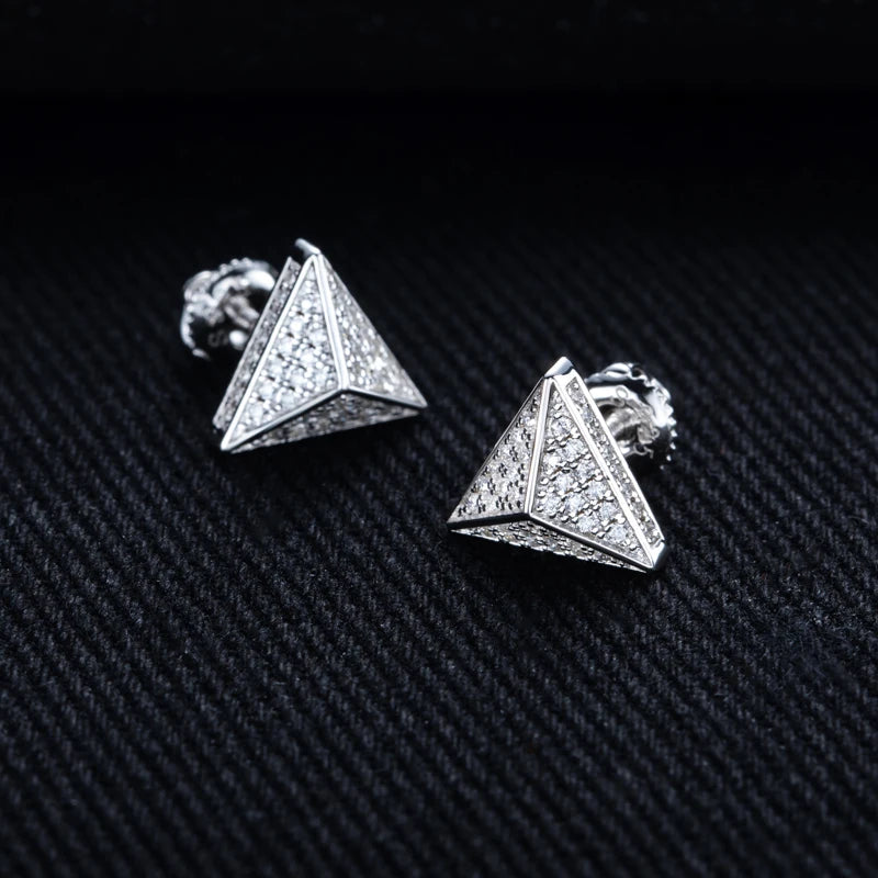 Iced Out Triangle Stud Earrings — 925 Silver