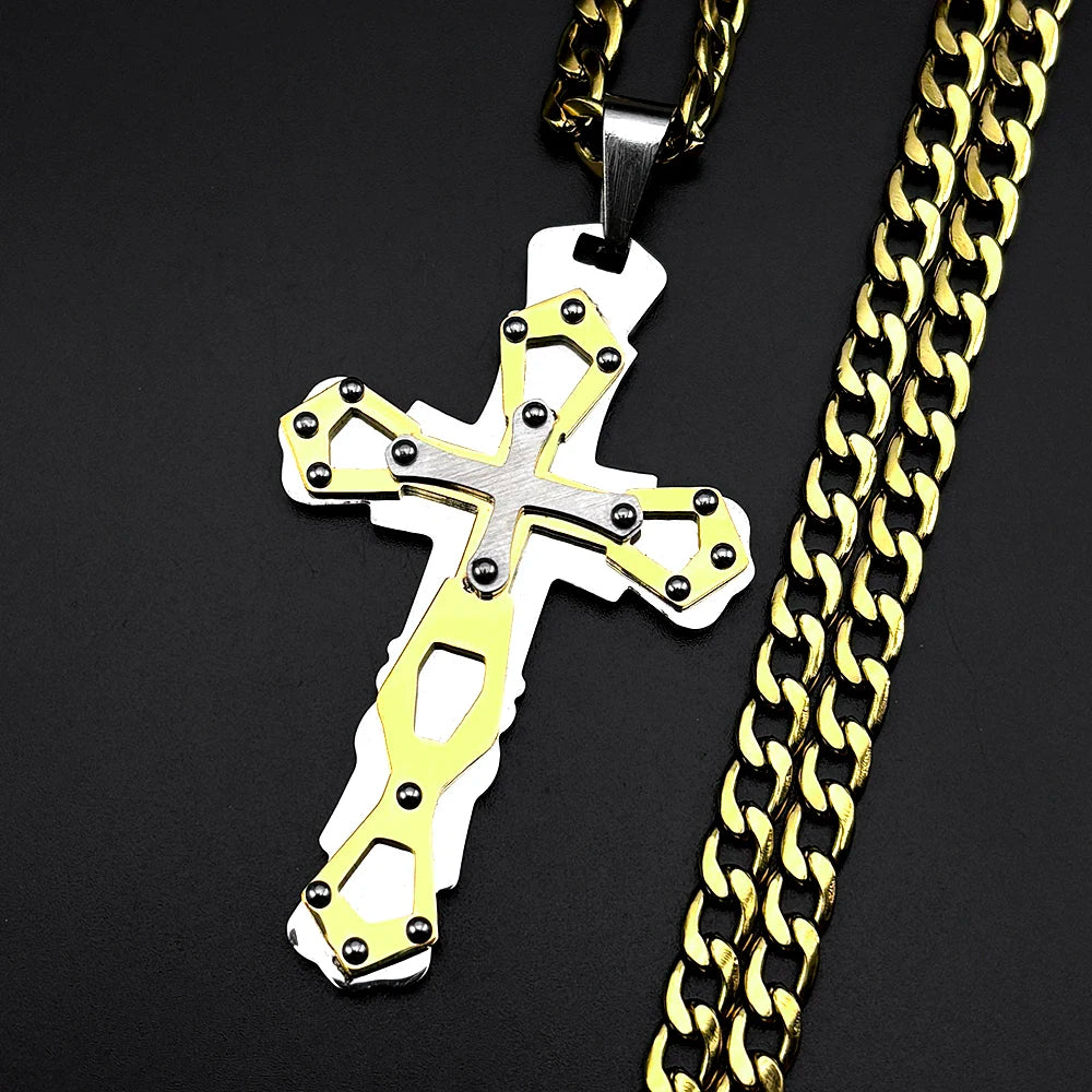 Cross Silver Pendant Necklace — Stainless Steel